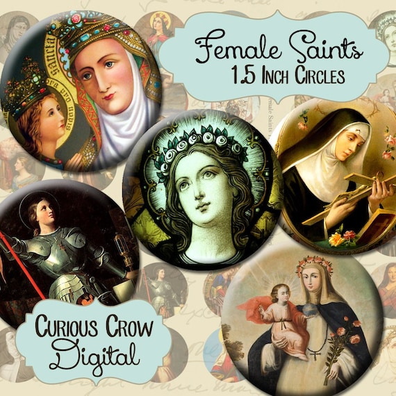 Female Saints 1.5 inch Circle Rounds Digital Collage Sheet - INSTANT Download - Religious Bottle cap Pendant Jewelry - Printable Download