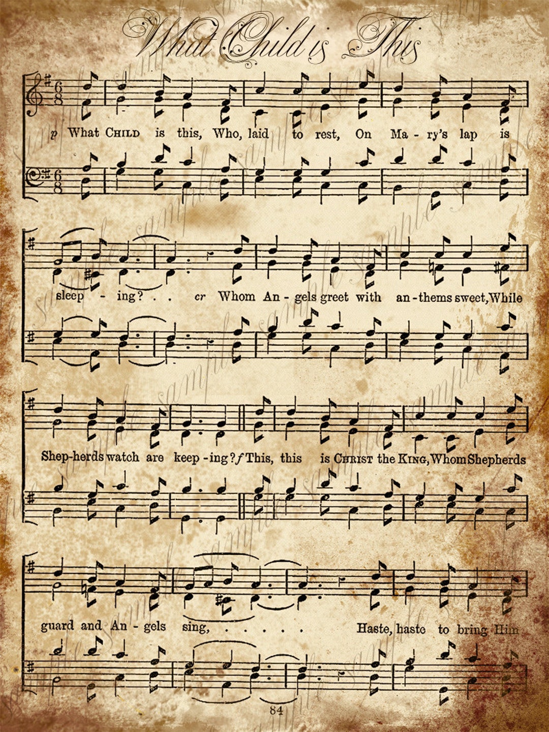grungy-aged-vintage-christmas-carol-music-digital-sheet-instant-printable-download-2-sheets-what-child-is-this-and-while-shepherd-watched-etsy