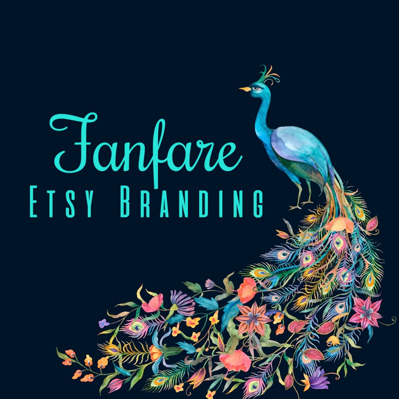 Etsy Shop Banner and Icon Pre-made Peacock Design 2 Piece Set Fanfare image 1