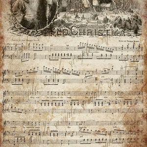 Grungy Aged Vintage Christmas Carol Music - INSTANT Printable Download 2 Sheets - Old Christmas and Silent Night