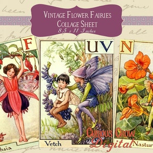 Vintage Alphabet Fairies Digital Collage Sheets - INSTANT Printable Download  (Large) 2 and 1/2 Sheets