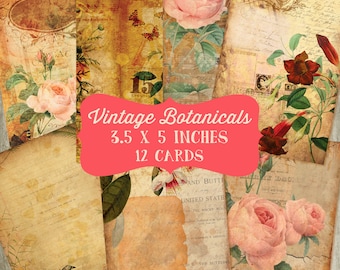 Vintage Botanicals 3.5 x 5" Cards Junk Journal Embellishments ACEO Mixed Media Digital Download Printable Collage Sheets