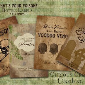 Grungy Poison Bottle Labels Digital Collage Sheet -  INSTANT Printable Download