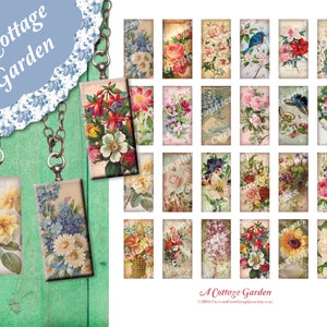 Cottage Garden 1 x 2 inch Domino Digital Collage Sheet INSTANT Printable Download Jewelry, Scrapbook, Pendants image 2