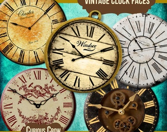 Vintage Clock and Watch Faces 30mm Circles Digital Collage Sheet Bottle Cap Pendant Jewelry