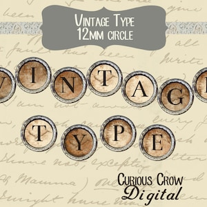 Vintage Typewriter Keys 12mm Circle Rounds Digital Collage Sheet INSTANT Download Bottle cap Pendant Jewelry Printable Download image 1