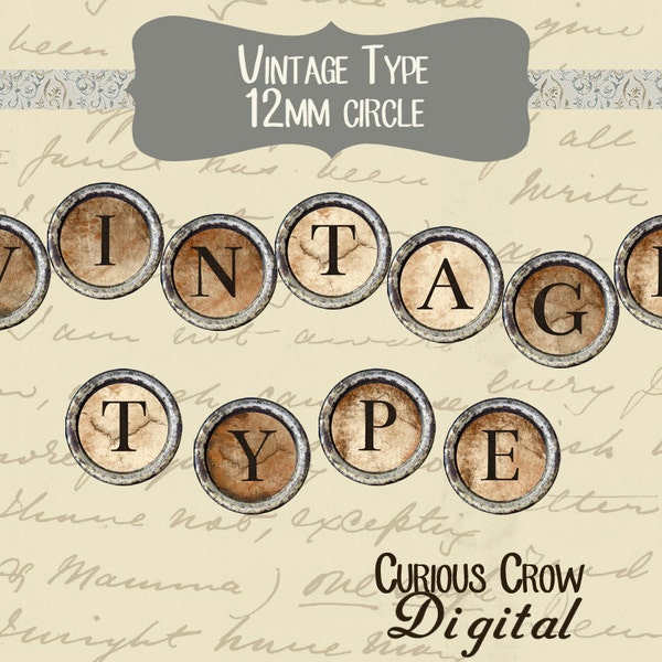Vintage Typewriter Keys 12mm Circle Rounds Digital Collage Sheet -  INSTANT Download - Bottle cap Pendant Jewelry - Printable Download