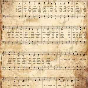 Grungy Aged Vintage Christmas Carol Music Digital Sheet INSTANT Printable Download 2 Sheets Deck the Halls and God Rest Ye Merry Gentlemen image 2