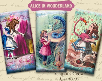 Vintage Alice in Wonderland 1 x 2 inch Domino Digital Collage Sheet -  INSTANT Printable Download - Jewelry, Scrapbook, Pendants