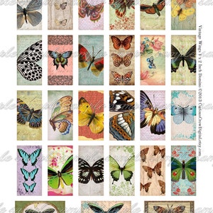 Vintage Butterflies Domino Digital Collage Sheet 1 X 2 Inch (25 X 50 Mm ...