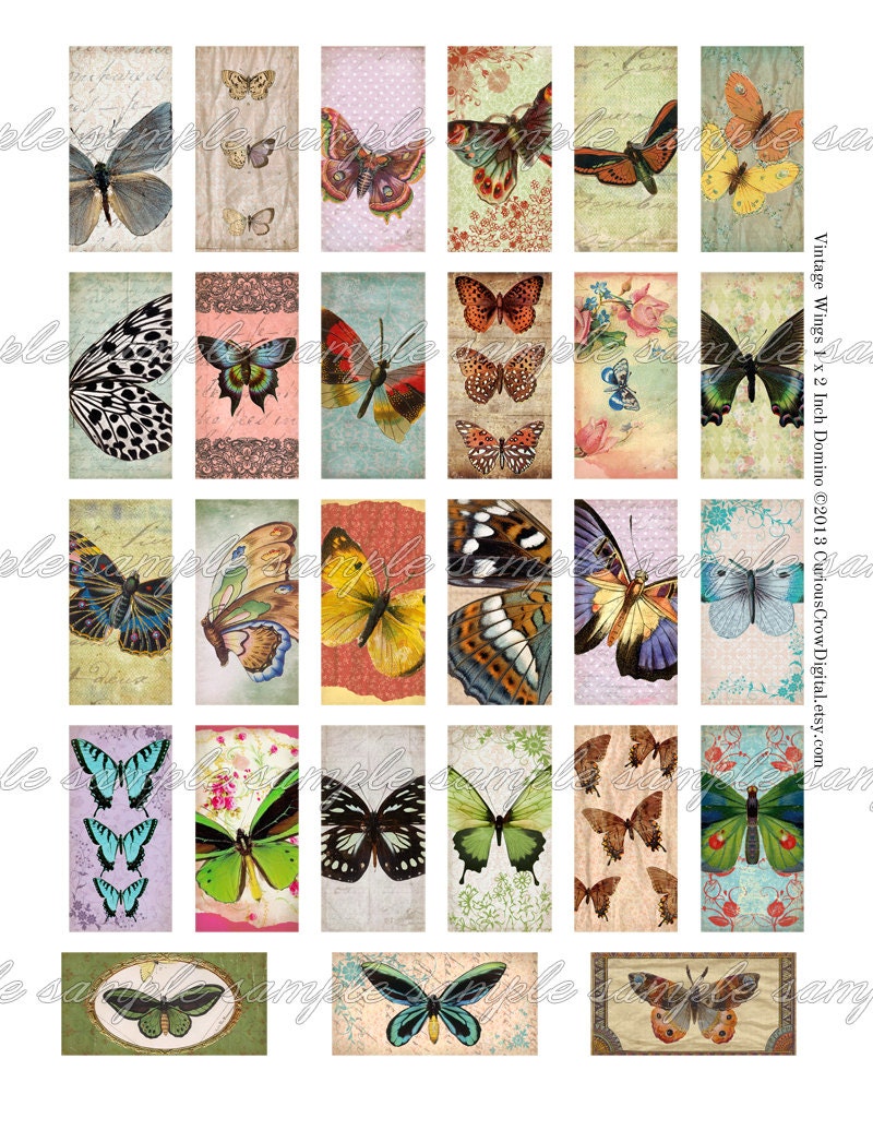 Vintage Butterflies Domino Digital Collage Sheet 1 X 2 Inch (25 X 50 Mm ...