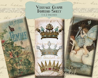 Vintage Charm 1 x 2 inch Domino Digital Collage Sheet - Shabby Designs INSTANT Printable Download - Jewelry, Scrapbook, Pendants