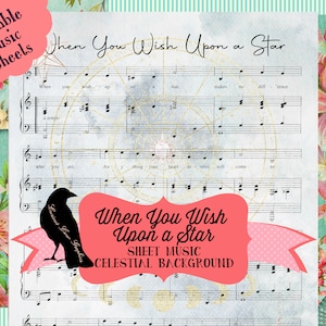 Wenn Sie einen Stern wünschen Notenblatt Celestial Background - Printable Download 2 Größen Collage Scrapbook Journal Karten