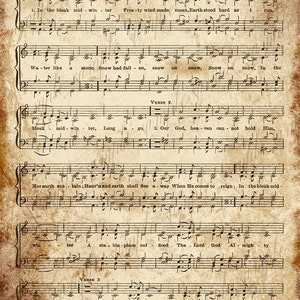 May include: A vintage sheet music page with the title "In the Bleak Midwinter" and lyrics for the Christmas carol. The sheet music is printed on aged paper with brown spots and includes musical notation.