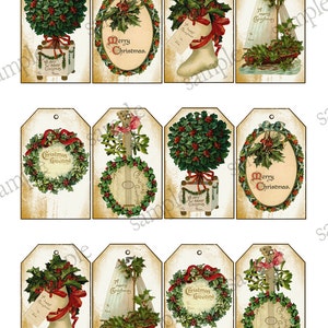 Christmas Gift Tags Digital Collage Sheet Printable Download Holly and Berries Hang Tags image 2