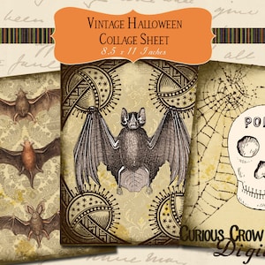 Victorian Halloween Grunge INSTANT Printable Download- Witches, Pumpkins, Bats, Owls and Spiders