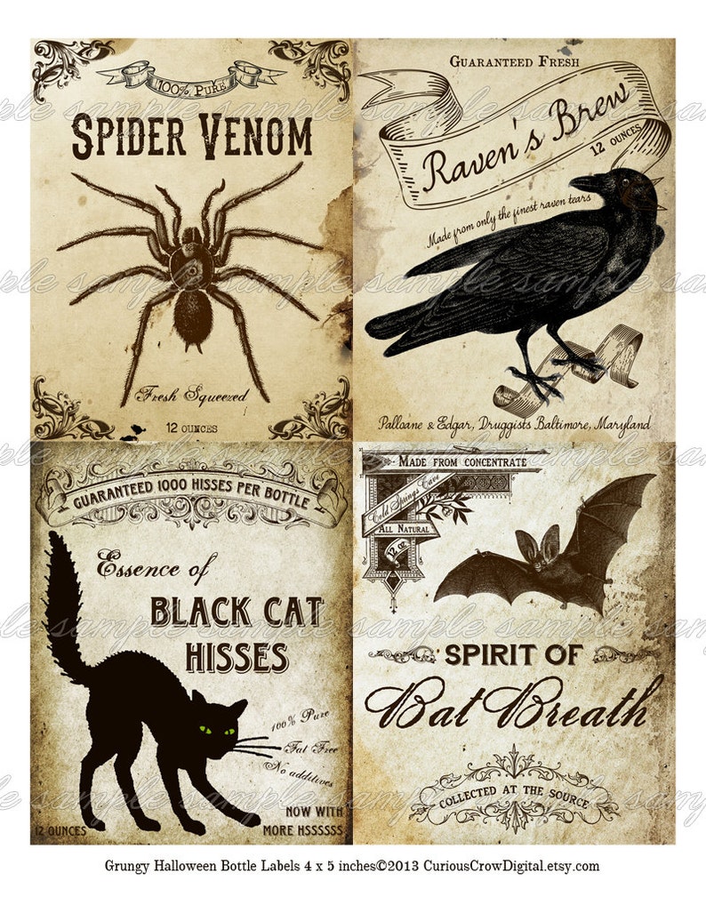 Halloween Bottle Labels 4x5 inches Digital Collage Sheet | Etsy