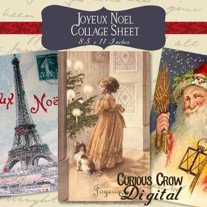 Joyeux Noel French Christmas Clip Art Digital Collage Sheet - NATYCHMIASTOWE pobranie do druku - 8,5" x 11"
