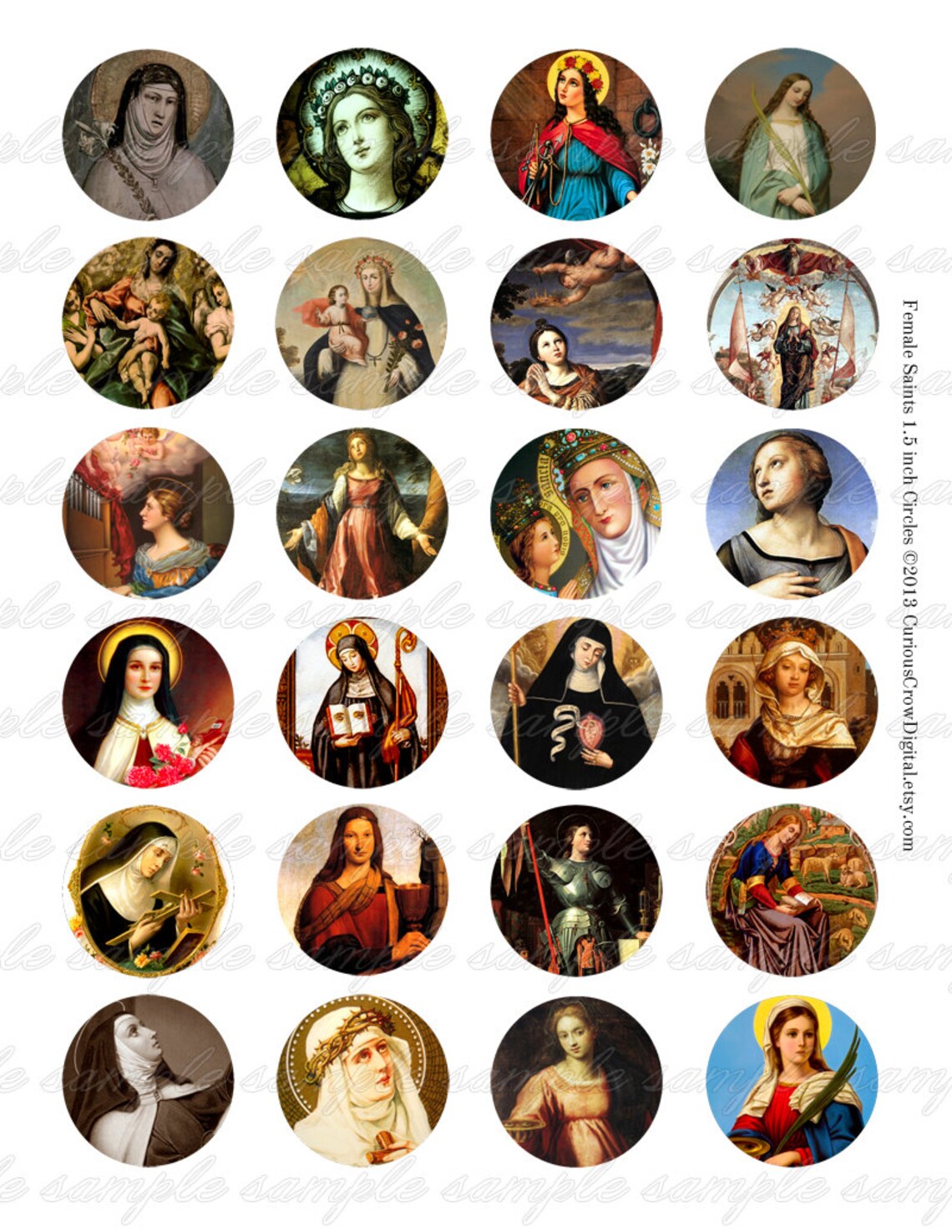 Female Saints 1.5 inch Circle Rounds Digital Collage Sheet Etsy