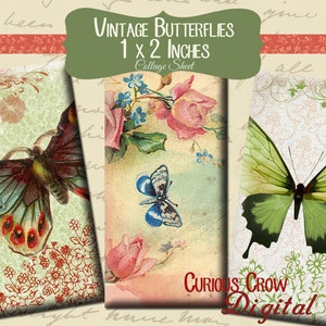 Vintage Butterflies Domino Digital Collage Sheet 1 x 2 inch  (25 x 50 mm) -  INSTANT Printable Download - Jewelry, Scrapbook, Pendants