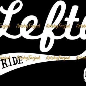 Puede incluir: Gráfico negro con la palabra "Lefty" en blanco. Debajo, una pancarta blanca con la palabra "Pride" y un guante de béisbol en la esquina inferior derecha. El nombre del artista, Artsby Farjad, se repite.