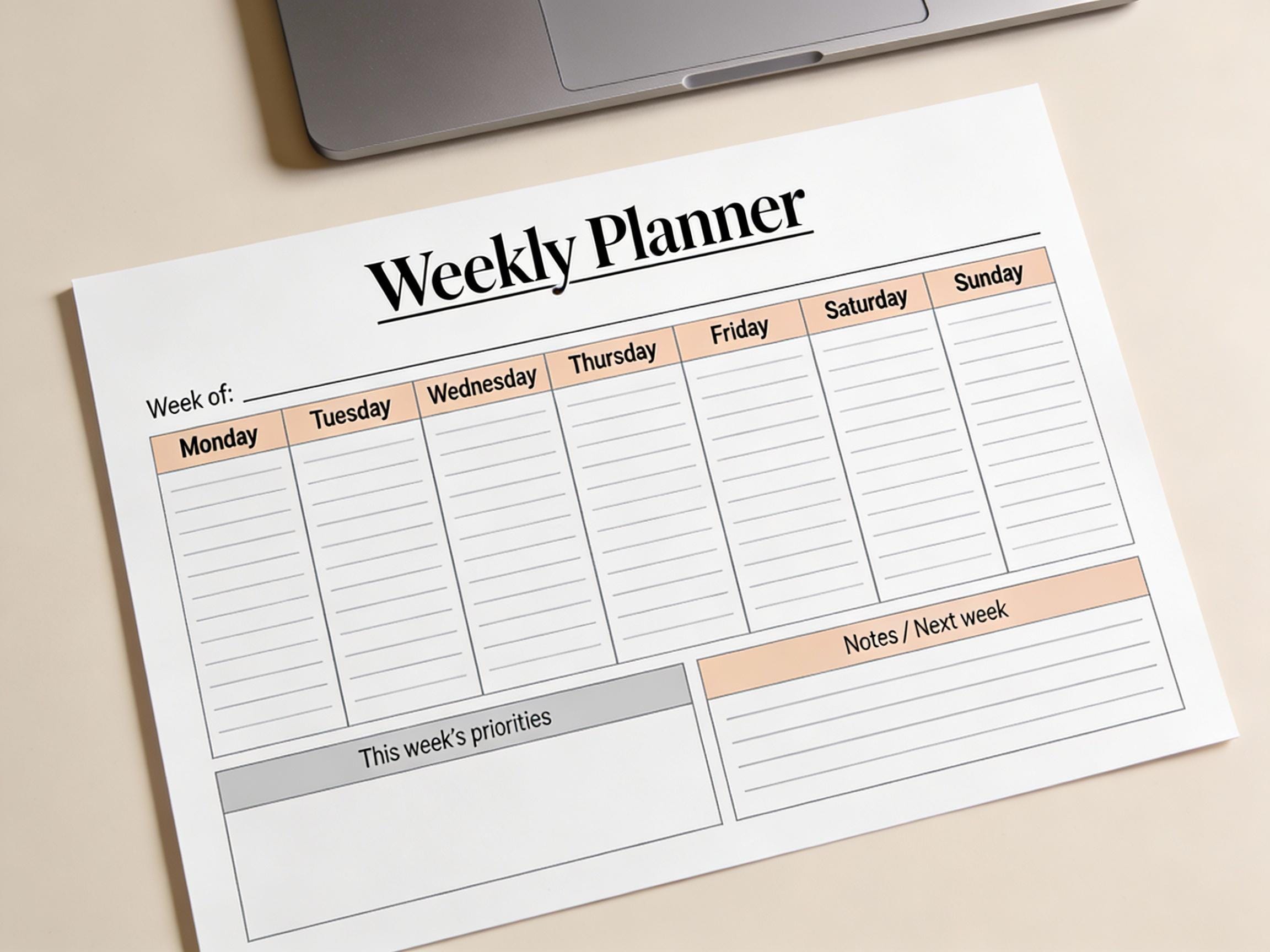 Weekly Planner Printable | Minimalist Weekly Schedule | A4 PDF, Undated ...