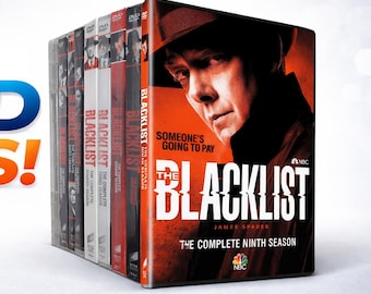 Peut inclure: Ensemble de DVD de la série "The Blacklist". Le coffret DVD de la neuvième saison complète est visible, avec James Spader sur la couverture. Le texte "Someone's Going to Pay" est également affiché. Les mots "DVD SETS!" sont en bleu et orange.