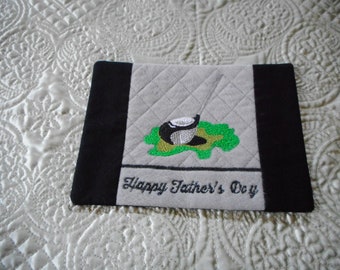 Embroidered Mug Rug; Father's Day; gift; Birthday; Quilting; Coaster; Placemat; Golfing