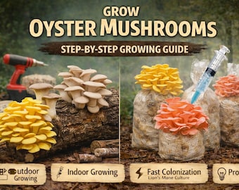 Grow Oyster Mushrooms | Complete Indoor & Outdoor Guide | Logs, Straw, Liquid Culture | 41-Page PDF Mycology Fungi Indoor Garden