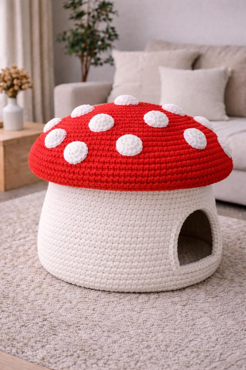 Crochet Mushroom House for Pets Pattern PDF Cat Cave Crochet Pattern ...
