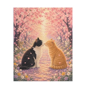 Hidden Spring Cats Puzzle  Cherry Blossom Cat Jigsaw, Cozy Cat Art, Hidden Details Puzzle, 252 & 500 Piece Gift for Cat Lovers