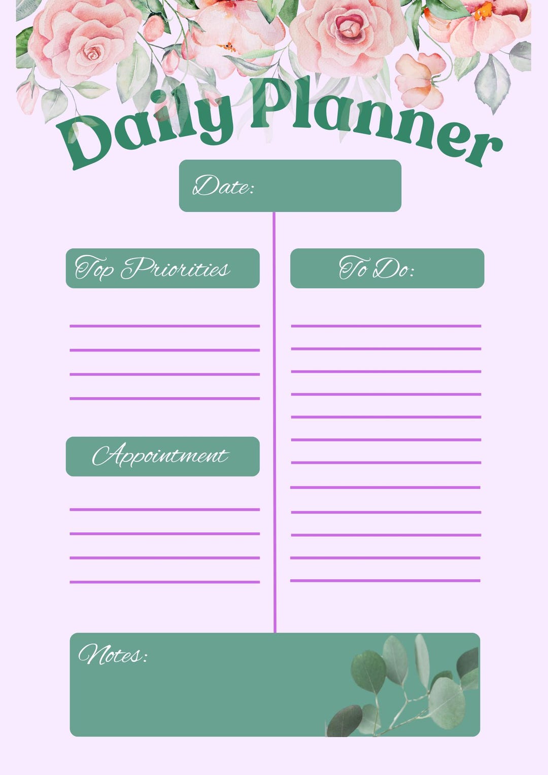 Simple Daily Planner Printable (digital Download) - Etsy