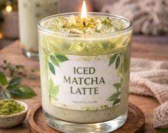 Iskallat Matcha Latte-ljus - Sött/Realistiskt dryckesljus | Matcha-älskare-present | Handgjort sojavaxljus i glas | Estetisk heminredning för caféer