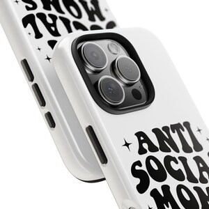 Funny Mom iPhone 16 Pro Case, Anti Social Moms Club, Mothers Day Gift, Groovy Typography Phone Cover, Cool Mom Club Tech Accessory, White image 2
