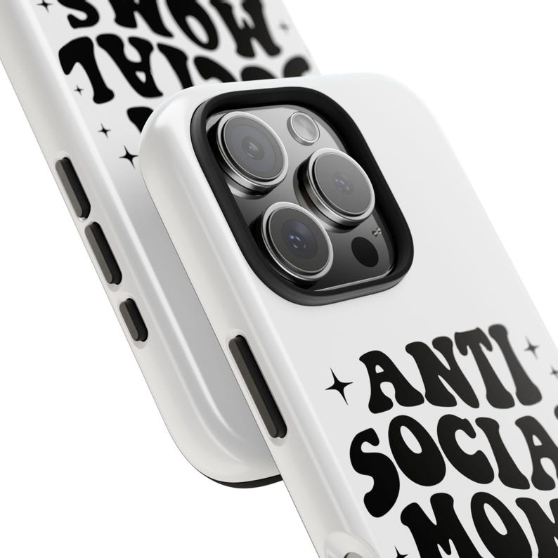 Funny Mom iPhone 16 Pro Case, Anti Social Moms Club, Mothers Day Gift, Groovy Typography Phone Cover, Cool Mom Club Tech Accessory, White image 2