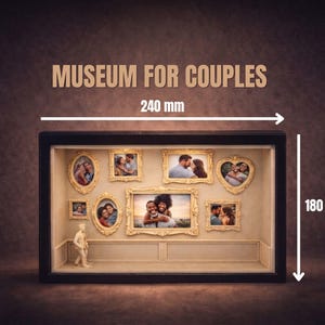 Personalized 3D Photo Gallery Shadow Box | Custom Miniature Family Diorama with Gold Frames | Unique Anniversary Gift for Couples