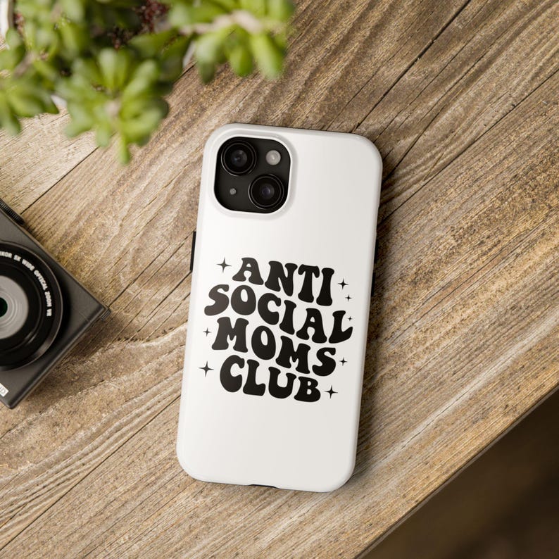 Funny Mom iPhone 16 Pro Case, Anti Social Moms Club, Mothers Day Gift, Groovy Typography Phone Cover, Cool Mom Club Tech Accessory, White image 3