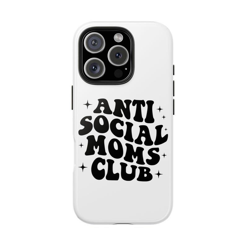 Funny Mom iPhone 16 Pro Case, Anti Social Moms Club, Mothers Day Gift, Groovy Typography Phone Cover, Cool Mom Club Tech Accessory, White image 5