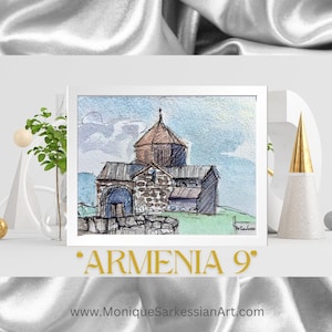 Armenia 9 Sevanank Lake Sevan Original Travel Painting Plein air Watercolor Mixed Media