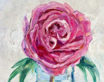 Pink Peony Floral Oil Painting: Impressionist Still Life Art