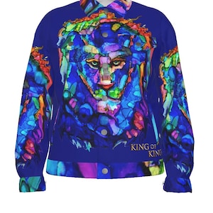 Purple Lion of Judah Jesus King of Kings Button Down 100% Cotton Jacket Unisex Fit Large