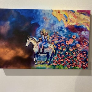 Jesus and Bride Horse Riders Christ With Flowers Colorful Canvas wrap print