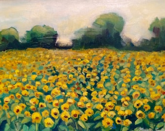 SUNFLOWER ART PAINTING | Plein Air Oil Painting | France Provence Sunflower Field | French Sunflowers | impressionist expressionist | flower