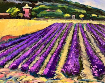 PROVENCE OIL PAINTING France Plein Air Oil Painting | Provence Lavender Fields | Purple Floral Wall Art | Impressionist | Expressionist