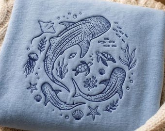 Meeresbiologie Besticktes Sweatshirt, Walhai Rundhalsausschnitt, Ozean-Liebhaber-Shirt, Küstenstrand-Sweatshirt, Sea Life Geschenk, Haifisch-Liebhaber-Kleidung