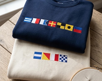 Sudadera con nombre personalizado bordado en banderas náuticas, regalos para el Día del Padre, camiseta personalizada para marinero y capitán de barco.