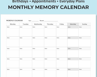 Monatlicher Erinnerungskalender zum Ausdrucken, Pflegeplaner, Seniorenplanung (A4/US Letter)