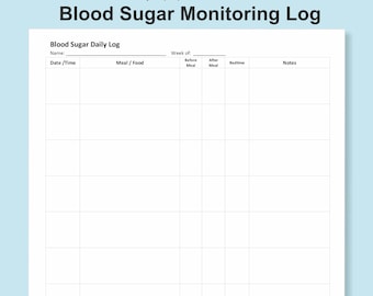 Blutzucker-Tagebuch zum Ausdrucken, Diabetes-Tracker, Glukosemessblatt, tägliches Gesundheitslogbuch, einfacher Tracker für Senioren, A4 US Letter