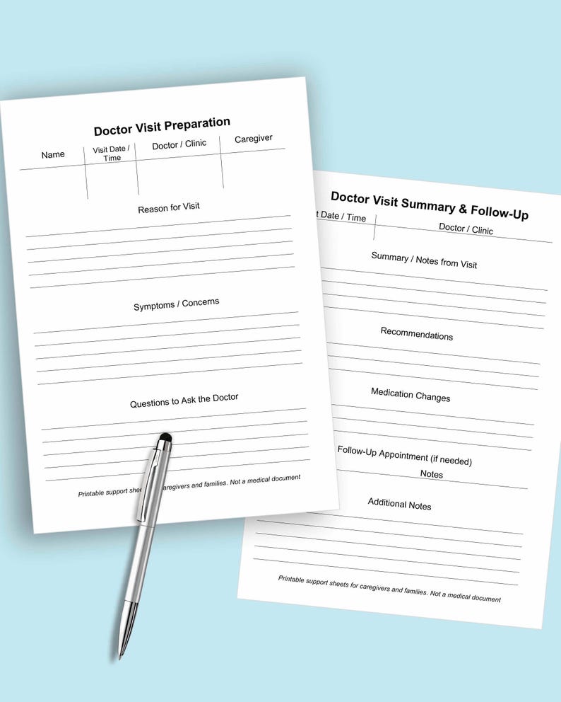 Doctor Visit Log Printable, Medical Appointment Planner for Caregivers ...