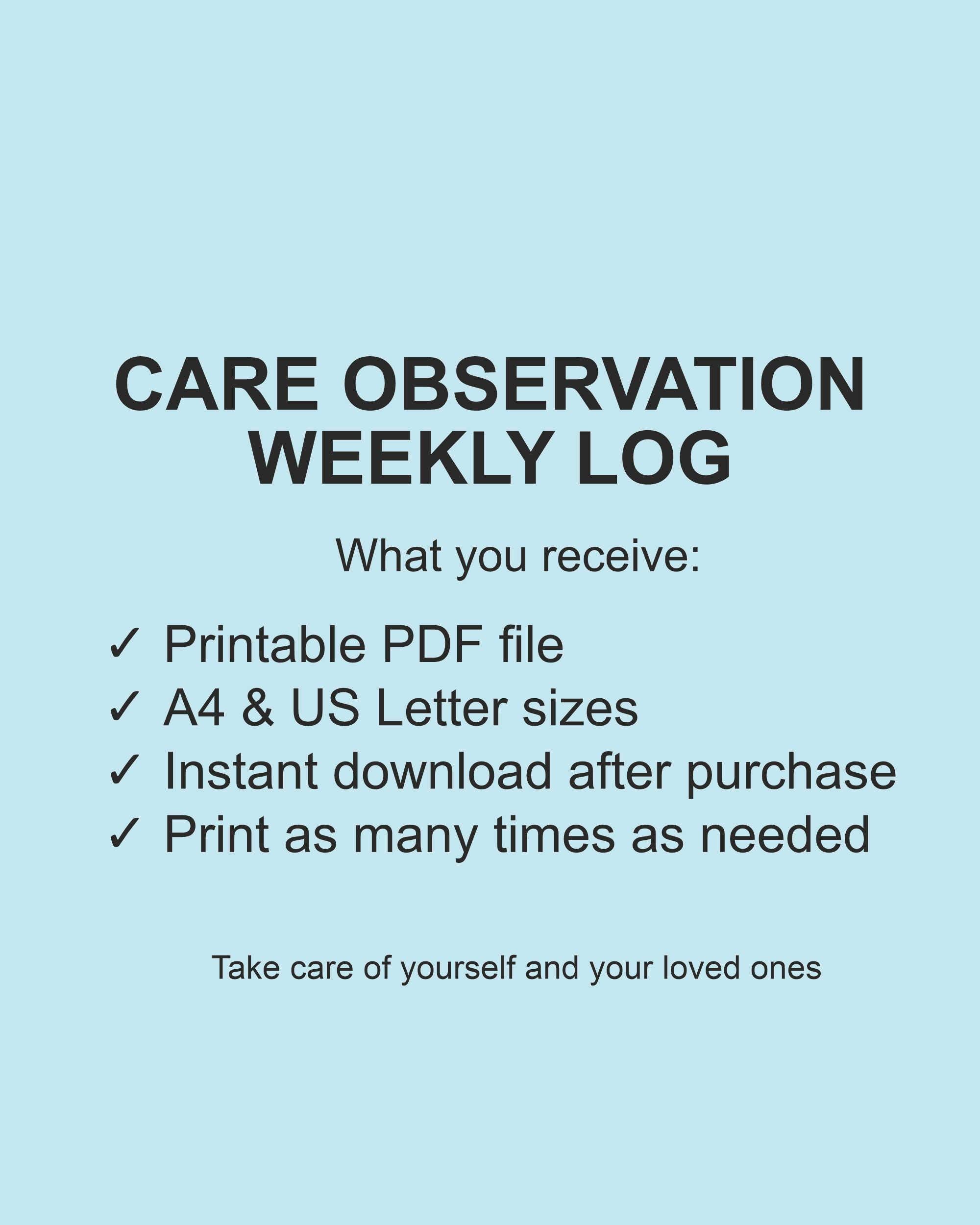Weekly Care Observation Log | Senior Caregiver Notes (PDF Format A4 ...